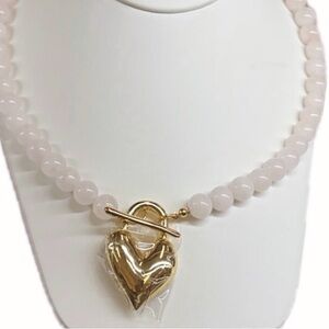 NWT ⚜️💖⚜️ PIPER K Gorgeous Rose Quartz Beaded Necklace with Heart Pendant